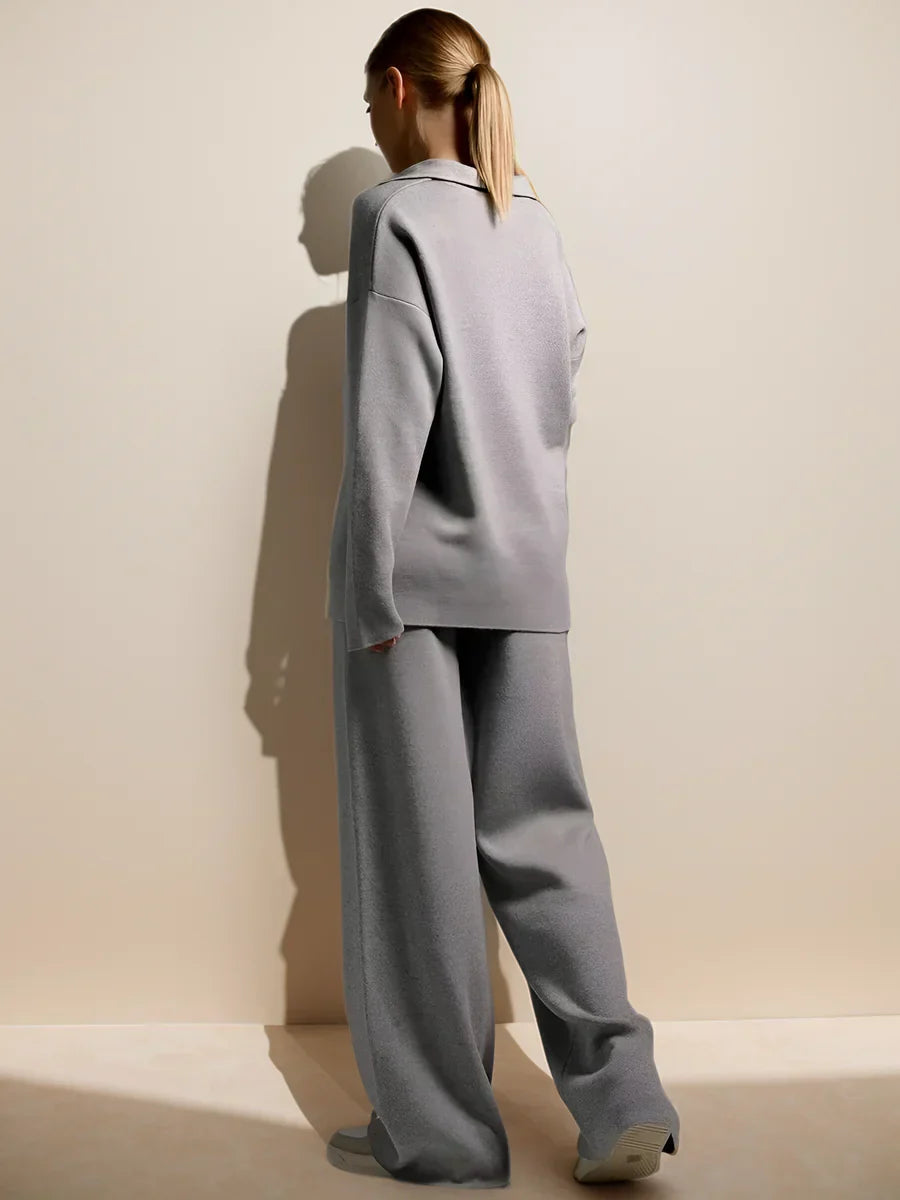 Lounge Set | Pullover Oversized | Wijde Pijpen | Gebreide Tweedelige Set | Dames Loungewear-Boutique Moda