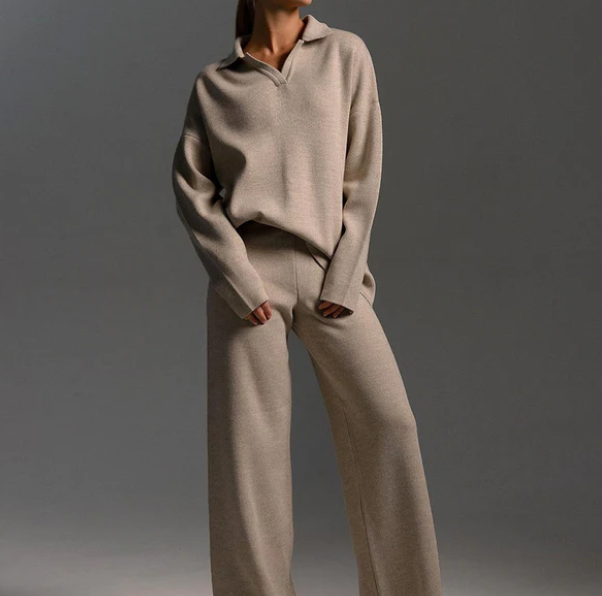 Lounge Set | Pullover Oversized | Wijde Pijpen | Gebreide Tweedelige Set | Dames Loungewear-Boutique Moda