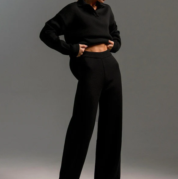 Lounge Set | Pullover Oversized | Wijde Pijpen | Gebreide Tweedelige Set | Dames Loungewear-Boutique Moda
