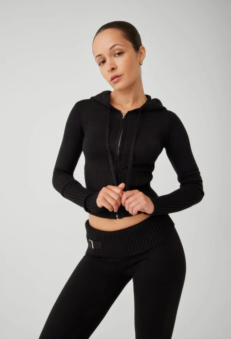 Lounge Set | Zip-Up | Capuchon | Gebreide Tweedelige Set | Dames Loungewear-Boutique Moda