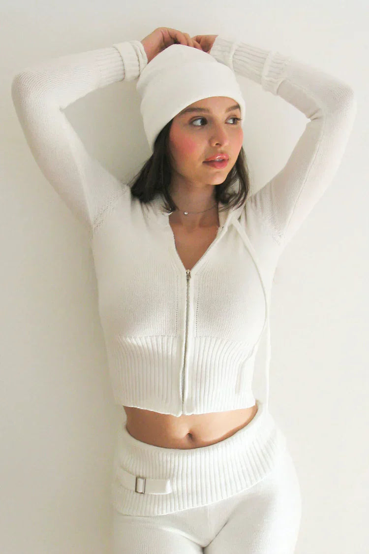 Lounge Set | Zip-Up | Capuchon | Gebreide Tweedelige Set | Dames Loungewear-Boutique Moda