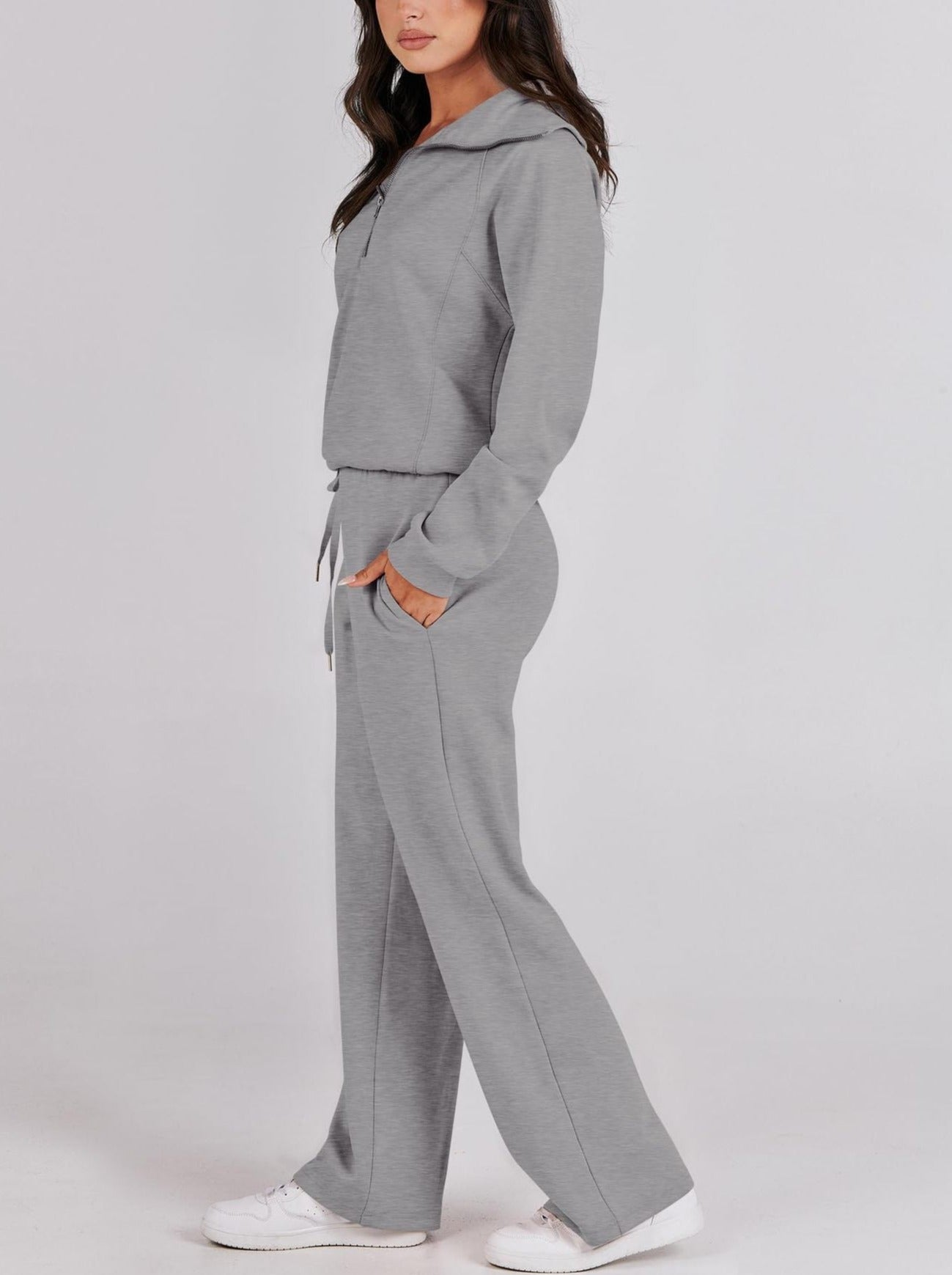 Loungekleding Set - Half Rits - Wijde Pijpen - Sweatshirt en Joggers Set - Dames Lounge Set-Boutique Moda