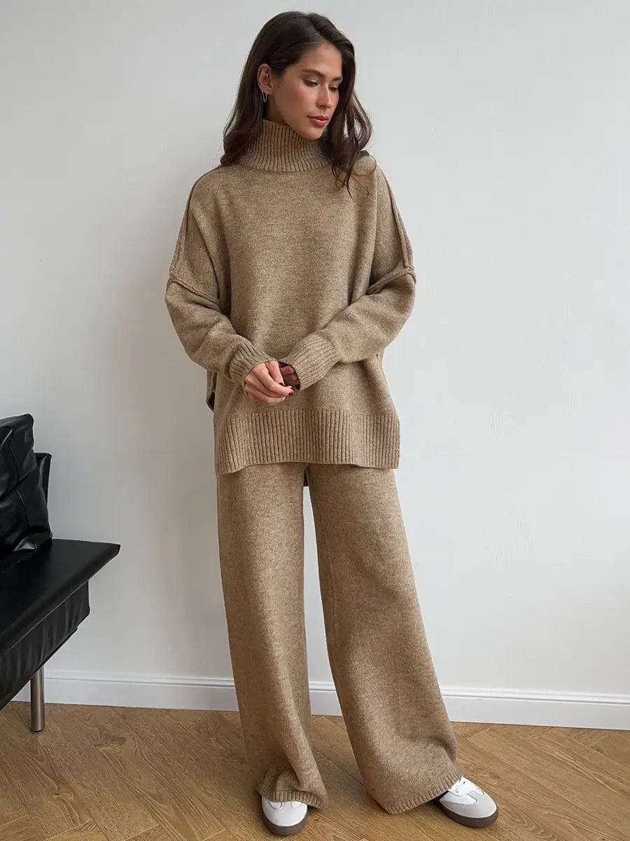 Loungeset | Wijde broeken | Oversized trui | Gebreide set | Loungewear voor dames-Boutique Moda