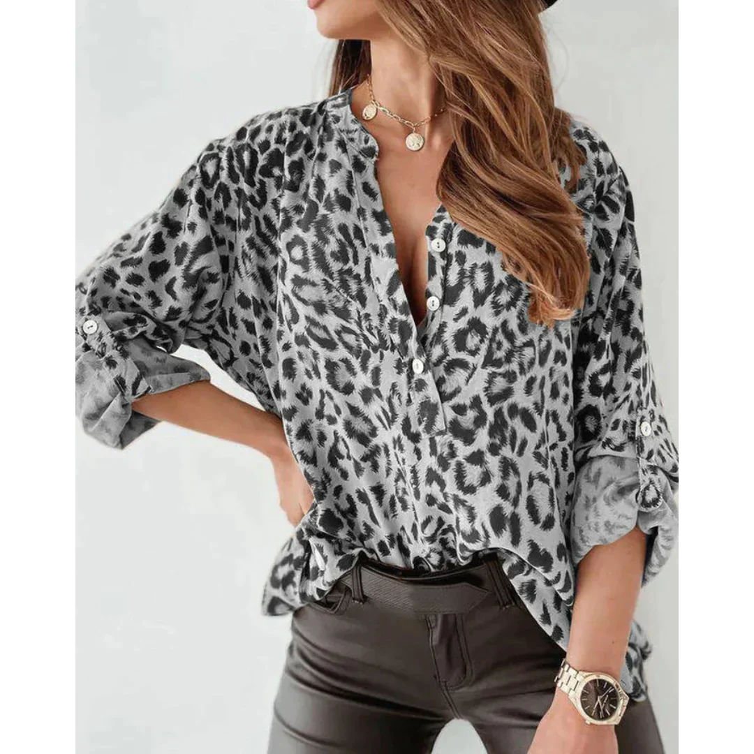 Luipaardblouse - Lange mouwen - Knoopsluiting - Shirt met luipaardprint - Dameskleding-Boutique Moda