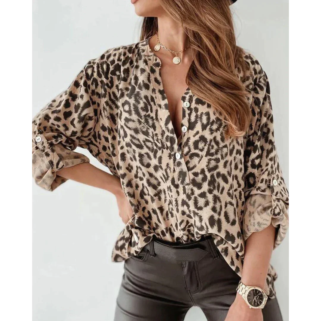 Luipaardblouse - Lange mouwen - Knoopsluiting - Shirt met luipaardprint - Dameskleding-Boutique Moda