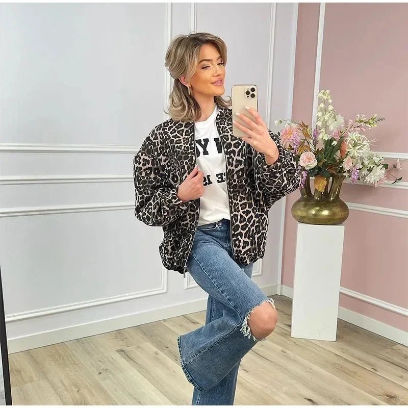 Luipaardprint bomberjack | Oversized | Zip-Up | Luipaardjack | Damesjas-Boutique Moda