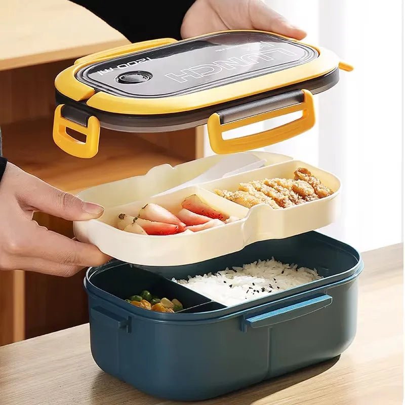 Lunchbox Dubbellaags | Bento Broodtrommel met Bestek | 1200 ml-Boutique Moda