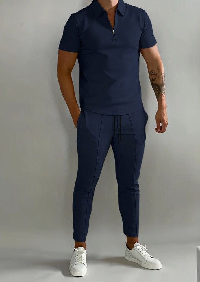 Luxe 2-delige heren set met polo en jogger-Boutique Moda