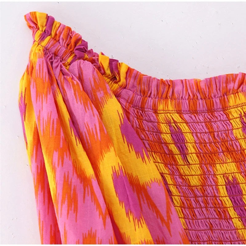 Maxi Jurk - Halve Mouw - Gerimpeld - Off Schouder Jurk - Zomer Jurk-Boutique Moda