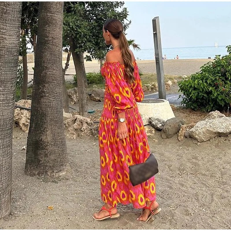 Maxi Jurk - Halve Mouw - Gerimpeld - Off Schouder Jurk - Zomer Jurk-Boutique Moda