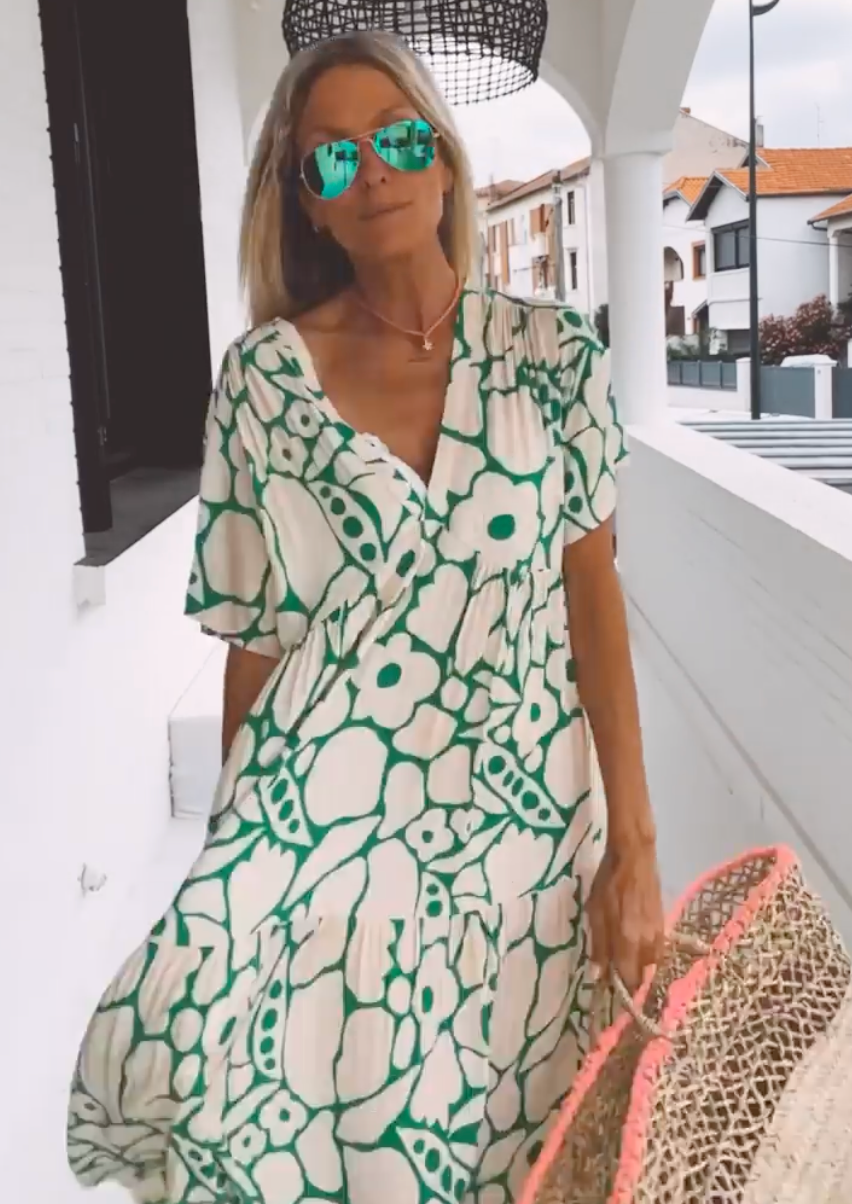 Maxi Sundress - Vrouwen V-hals Maxi zomerjurk met korte mouwen-Boutique Moda