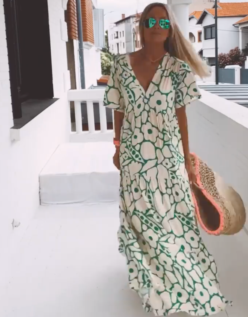Maxi Sundress - Vrouwen V-hals Maxi zomerjurk met korte mouwen-Boutique Moda
