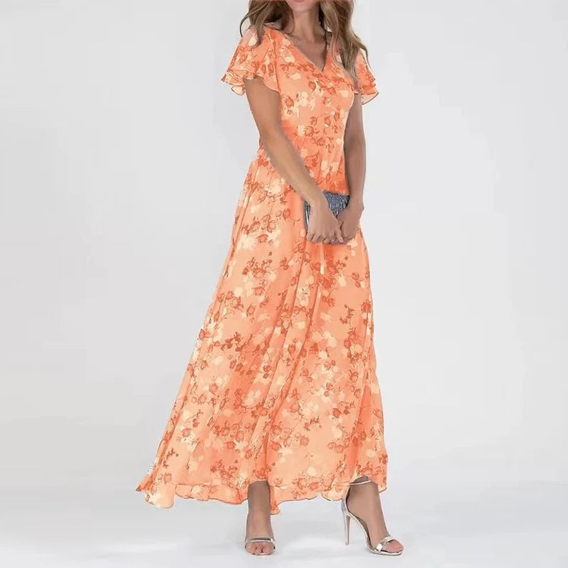 Maxi-jurk | Bloemenprint | A-lijn | Chiffon | Zomerjurk-Boutique Moda