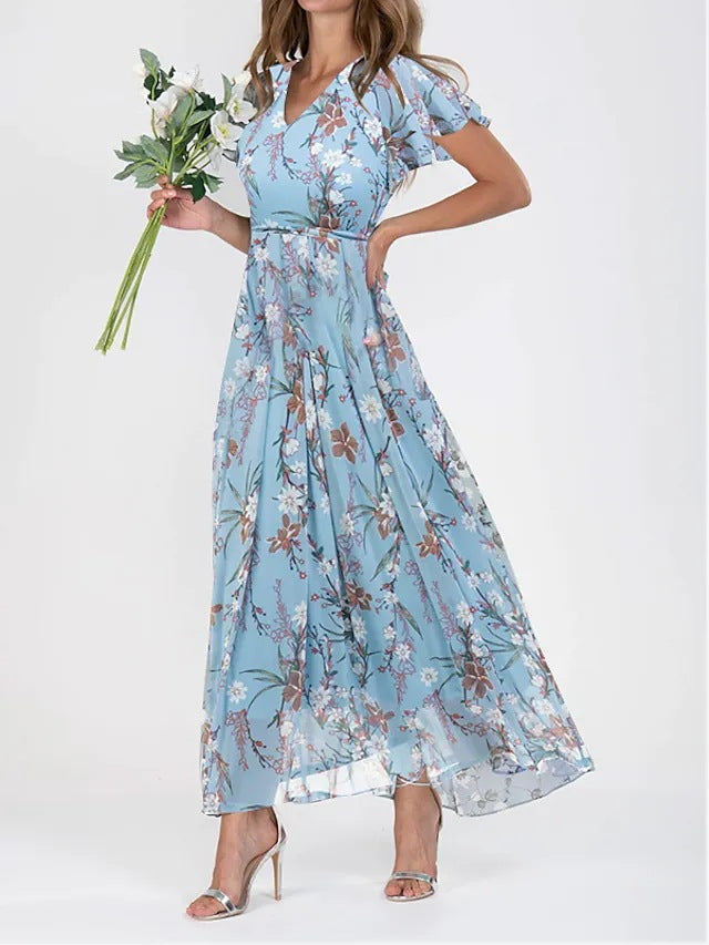 Maxi-jurk | Bloemenprint | A-lijn | Chiffon | Zomerjurk-Boutique Moda