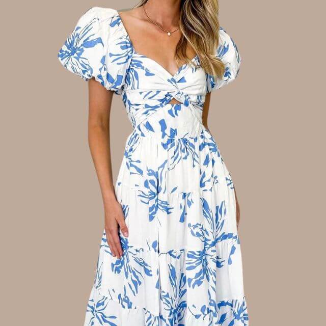 Maxi-jurk | Bloemenprint | Pofmouwen | Off-shoulder jurk | Maxi-zomerjurk-Boutique Moda