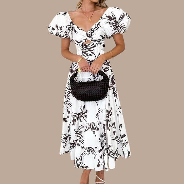 Maxi-jurk | Bloemenprint | Pofmouwen | Off-shoulder jurk | Maxi-zomerjurk-Boutique Moda