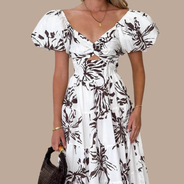 Maxi-jurk | Bloemenprint | Pofmouwen | Off-shoulder jurk | Maxi-zomerjurk-Boutique Moda