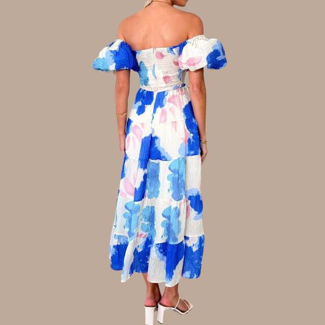 Maxi-jurk | Bloemenprint | Pofmouwen | Off-shoulder jurk | Maxi-zomerjurk-Boutique Moda