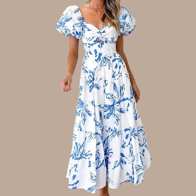 Maxi-jurk | Bloemenprint | Pofmouwen | Off-shoulder jurk | Maxi-zomerjurk-Boutique Moda