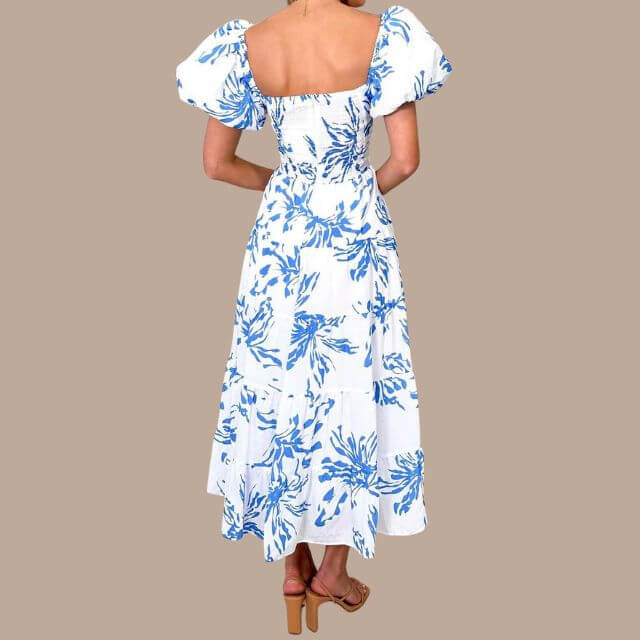 Maxi-jurk | Bloemenprint | Pofmouwen | Off-shoulder jurk | Maxi-zomerjurk-Boutique Moda