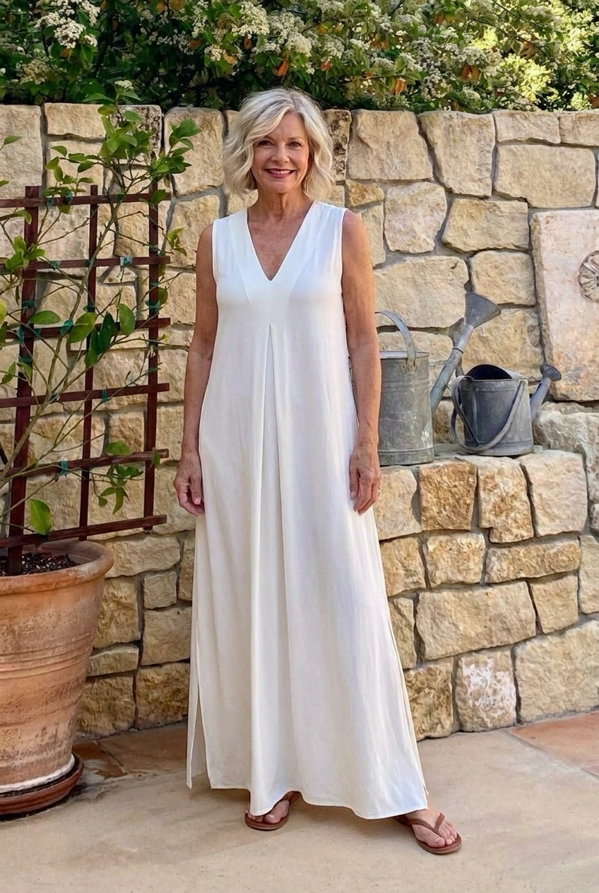 Maxi-jurk - Dames mouwloze losvallende zomerjurk met V-hals-Boutique Moda