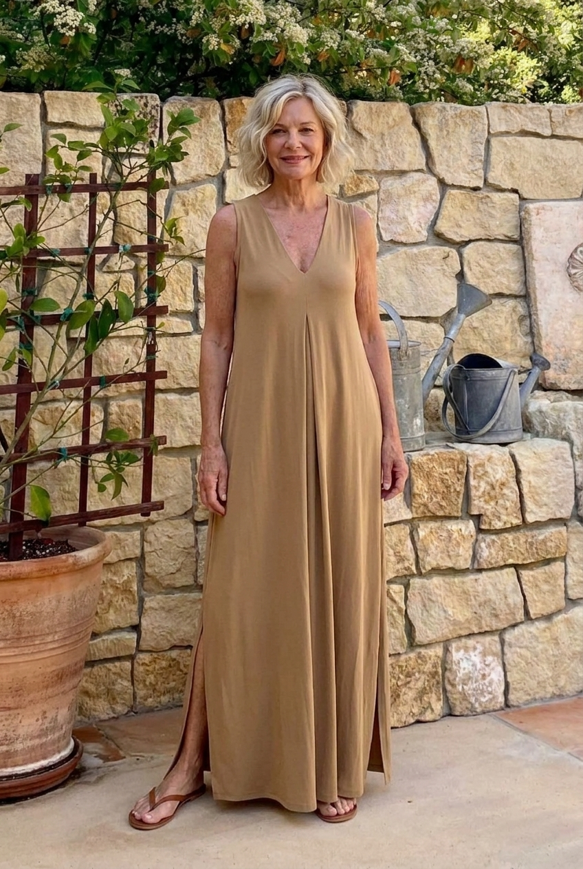 Maxi-jurk - Dames mouwloze losvallende zomerjurk met V-hals-Boutique Moda