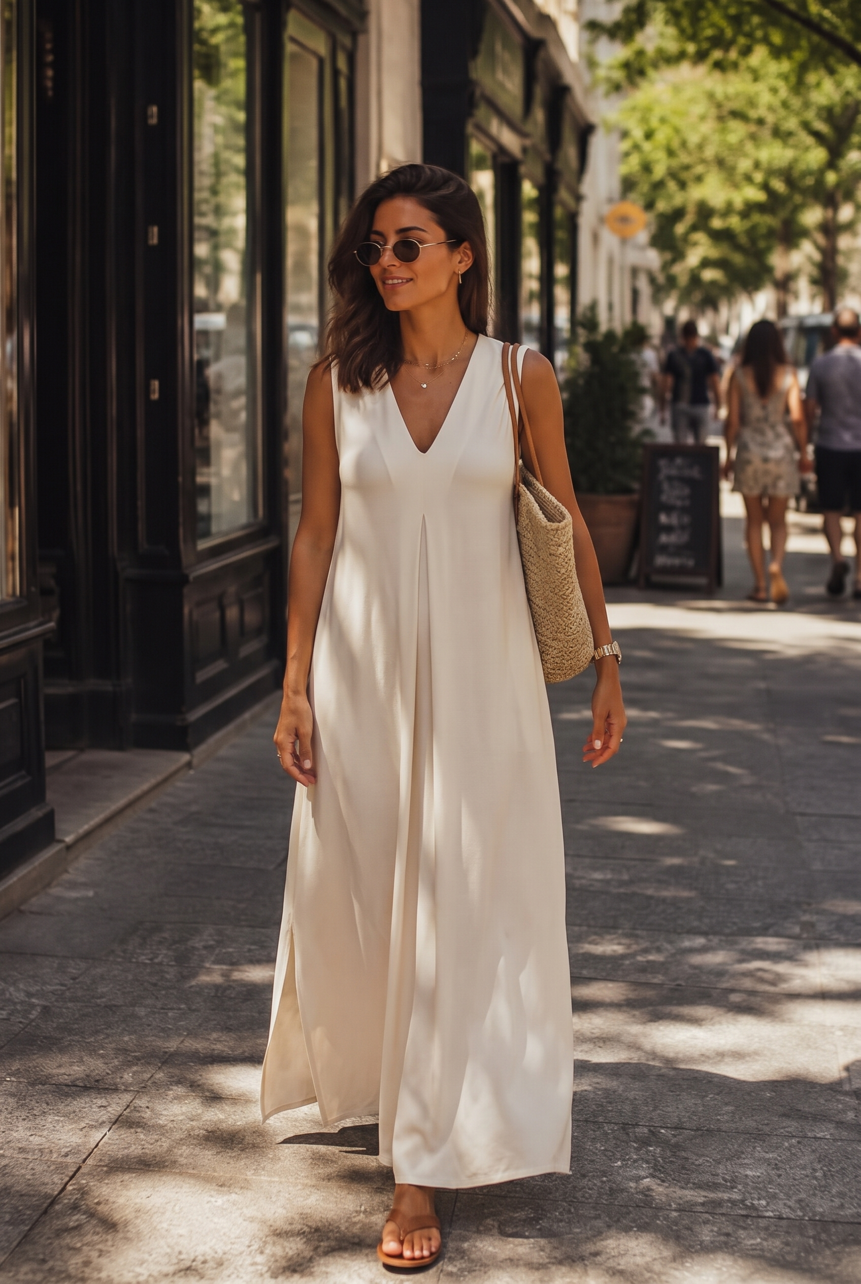 Maxi-jurk - Dames mouwloze losvallende zomerjurk met V-hals-Boutique Moda