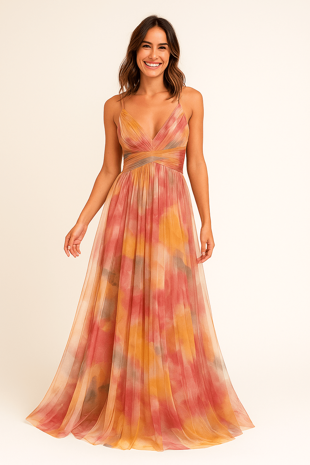 Maxi-jurk - Elegante cocktailjurk met plooien en spaghettibandjes-Boutique Moda