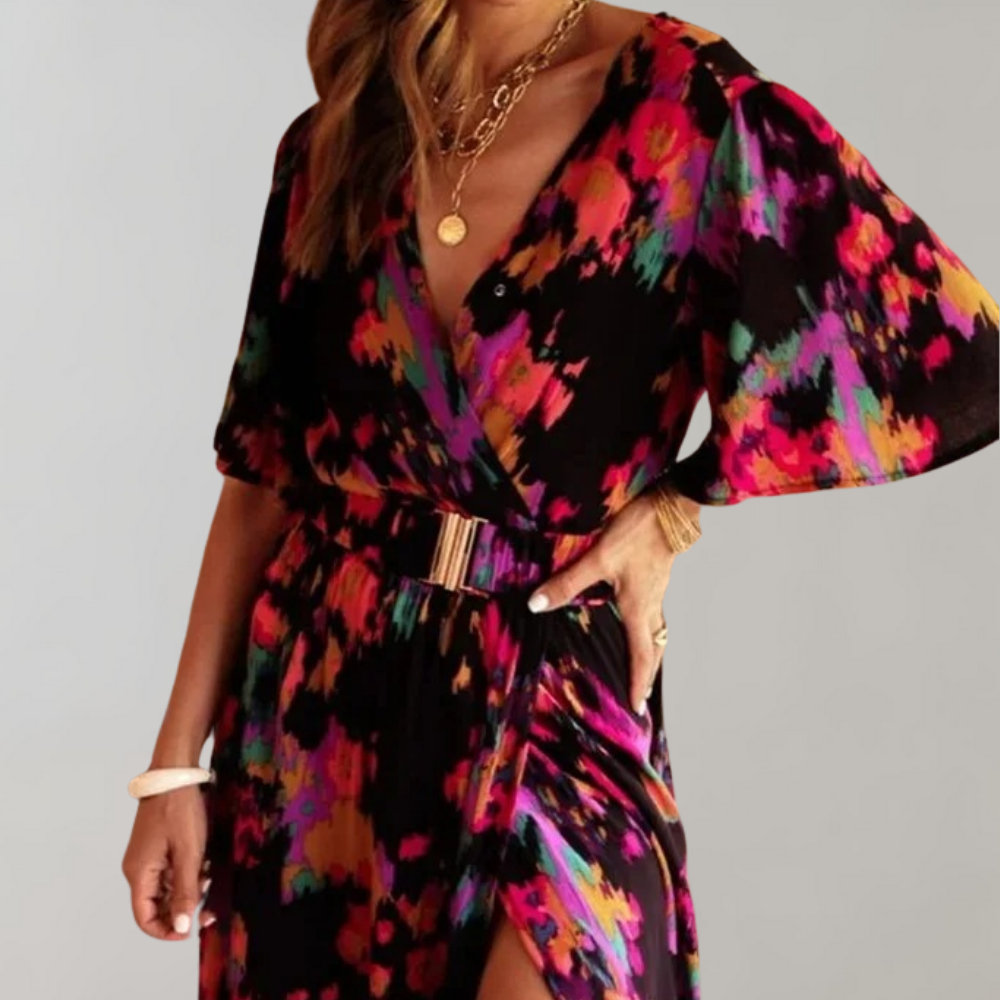 Maxi jurk | Korte Mouw | Riem | Zomerjurk | Maxi Zondagjurk-Boutique Moda