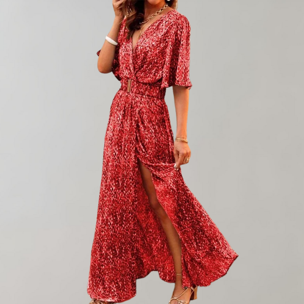 Maxi jurk | Korte Mouw | Riem | Zomerjurk | Maxi Zondagjurk-Boutique Moda