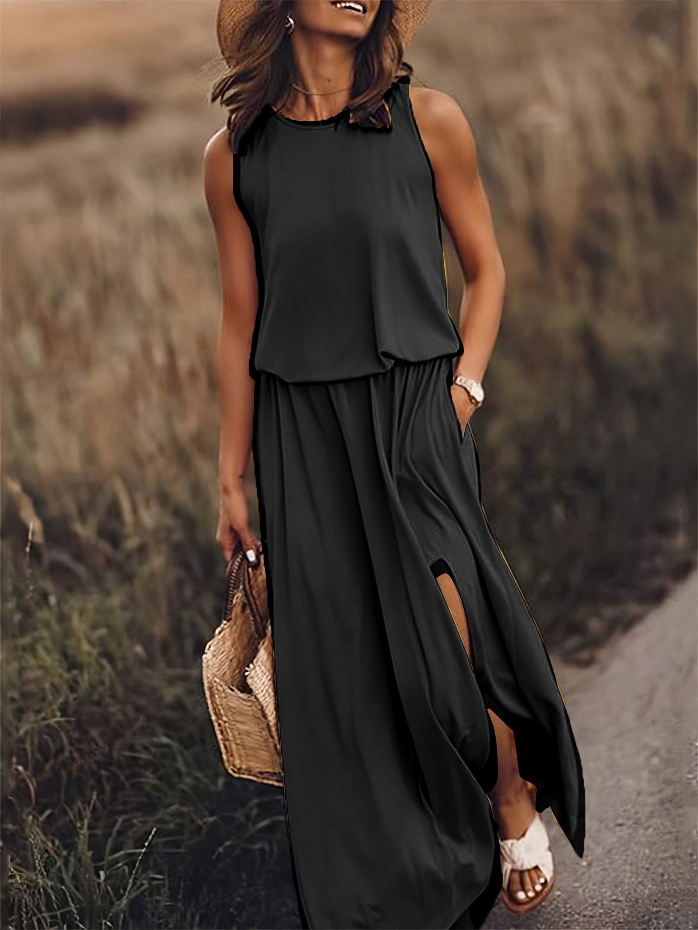 Maxi-jurk | Mouwloos | Split | Zomerjurk | Maxi-zomerjurk-Boutique Moda