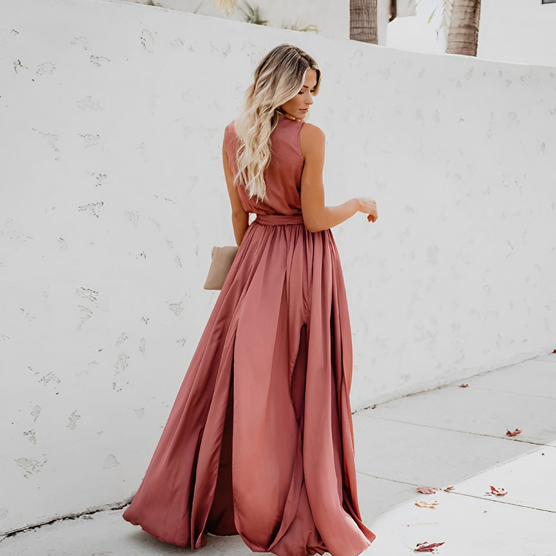 Maxi-jurk - Split - Strikt in de taille - Soepelvallende jurk - Zomerjurk-Boutique Moda