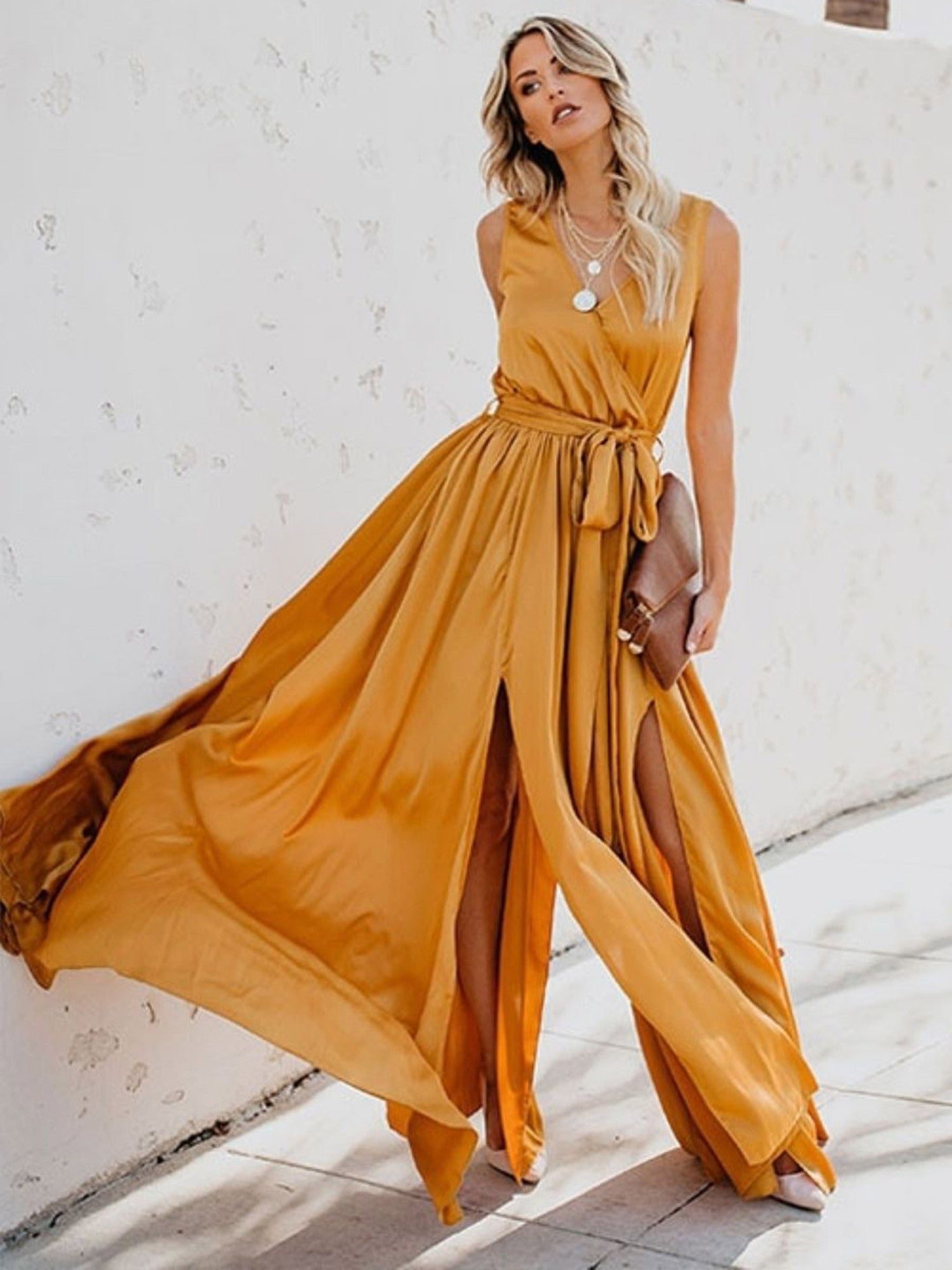 Maxi-jurk - Split - Strikt in de taille - Soepelvallende jurk - Zomerjurk-Boutique Moda
