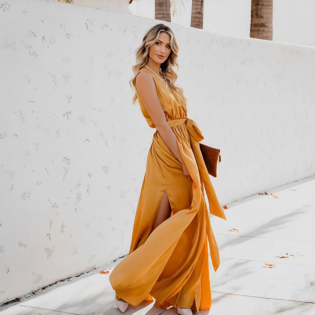 Maxi-jurk - Split - Strikt in de taille - Soepelvallende jurk - Zomerjurk-Boutique Moda