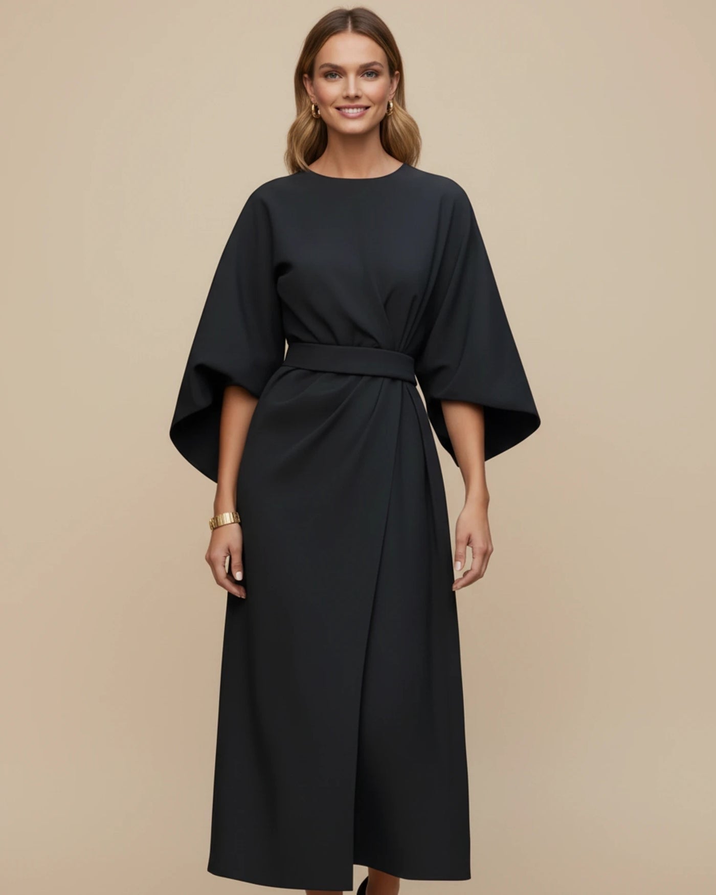 Maxi jurk dames – Wikkeljurk met wijde vleermuismouwen-Boutique Moda