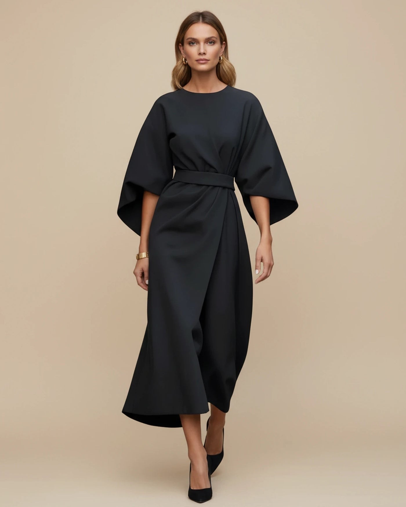 Maxi jurk dames – Wikkeljurk met wijde vleermuismouwen-Boutique Moda