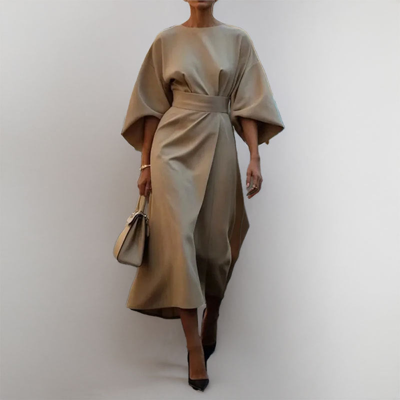 Maxi jurk | Wijde mouwen | Boothals | Jurk met lange mouwen | Wikkeljurk-Boutique Moda