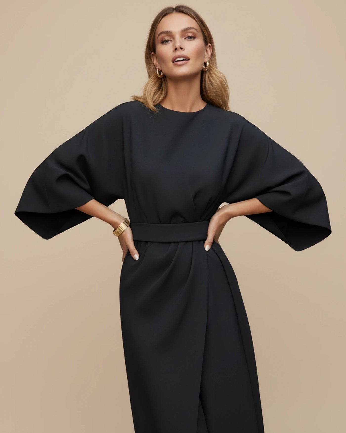 Maxi jurk dames – Wikkeljurk met wijde vleermuismouwen-Boutique Moda