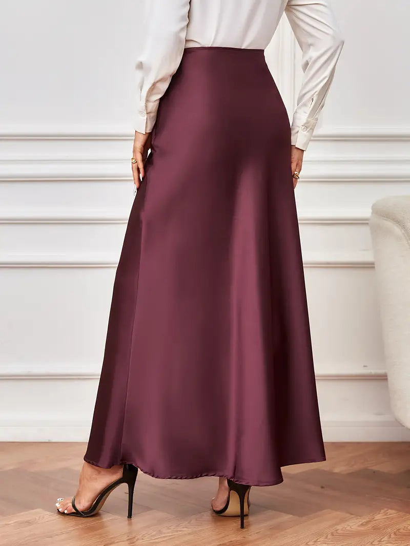 Maxi rok - A-lijn - Hoog getailleerd - Satijnen rok - Lange rokken-Boutique Moda