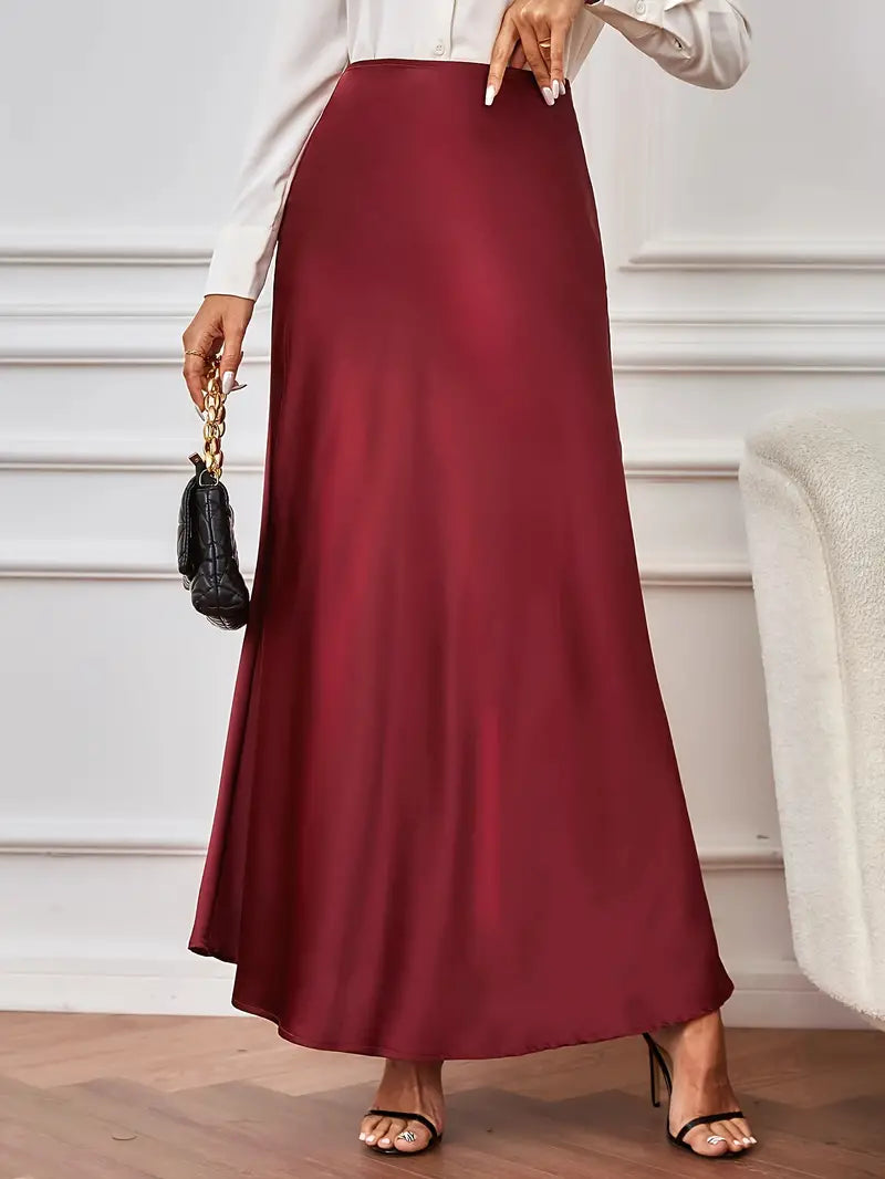 Maxi rok - A-lijn - Hoog getailleerd - Satijnen rok - Lange rokken-Boutique Moda