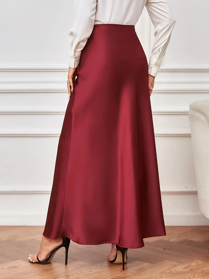 Maxi rok - A-lijn - Hoog getailleerd - Satijnen rok - Lange rokken-Boutique Moda