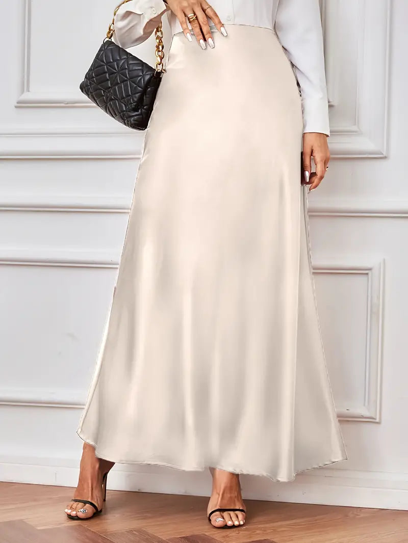 Maxi rok - A-lijn - Hoog getailleerd - Satijnen rok - Lange rokken-Boutique Moda