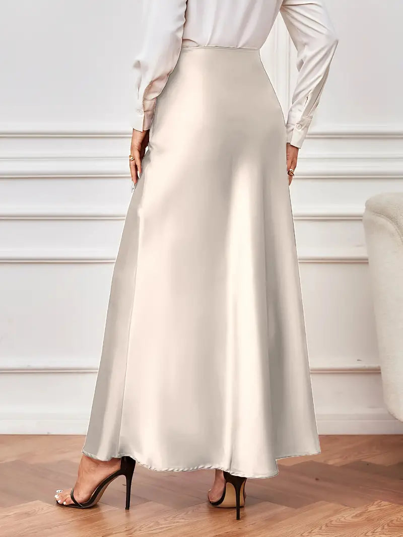 Maxi rok - A-lijn - Hoog getailleerd - Satijnen rok - Lange rokken-Boutique Moda