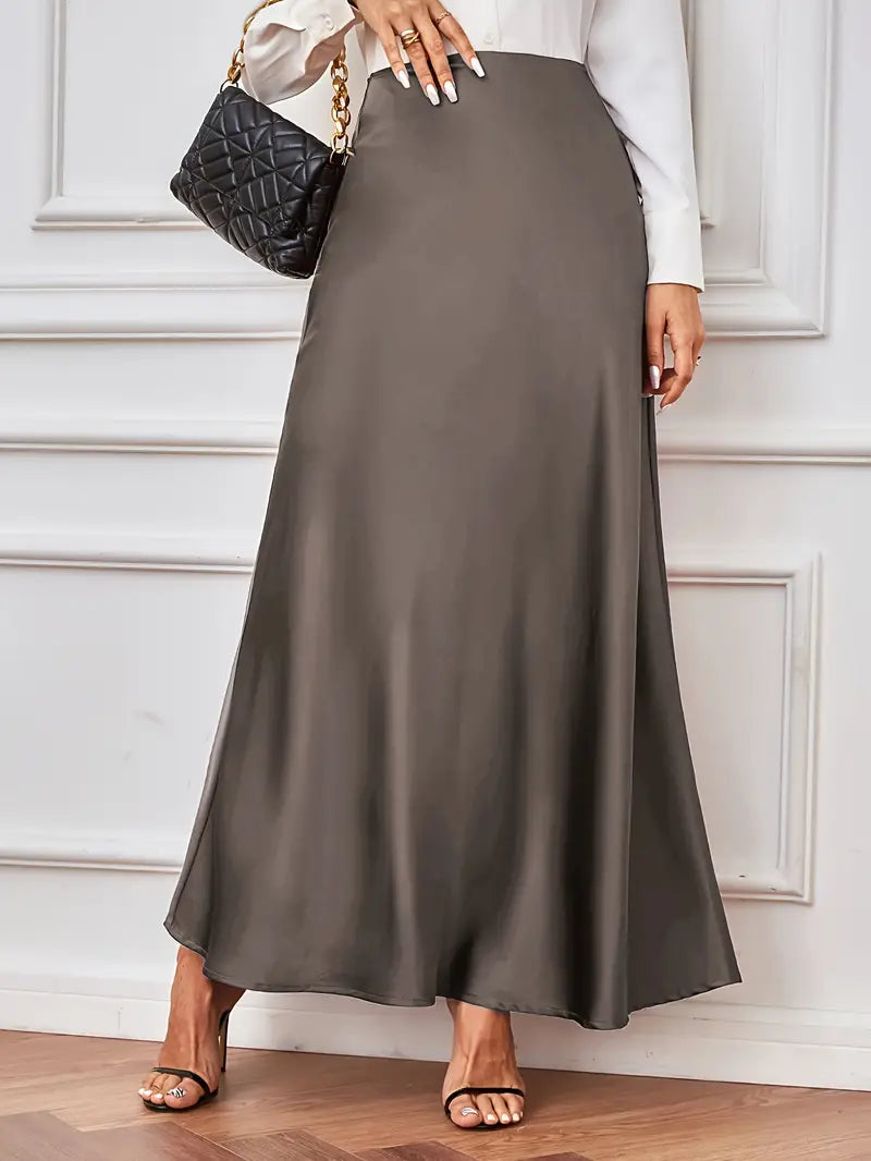 Maxi rok - A-lijn - Hoog getailleerd - Satijnen rok - Lange rokken-Boutique Moda