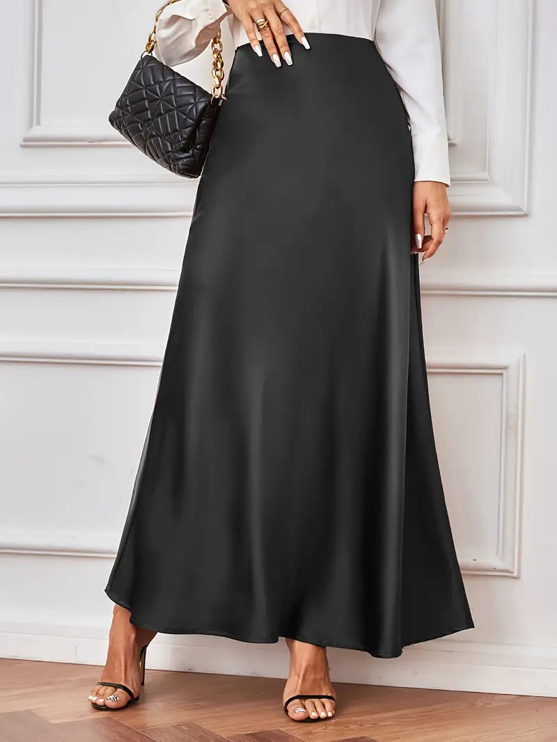 Maxi rok - A-lijn - Hoog getailleerd - Satijnen rok - Lange rokken-Boutique Moda