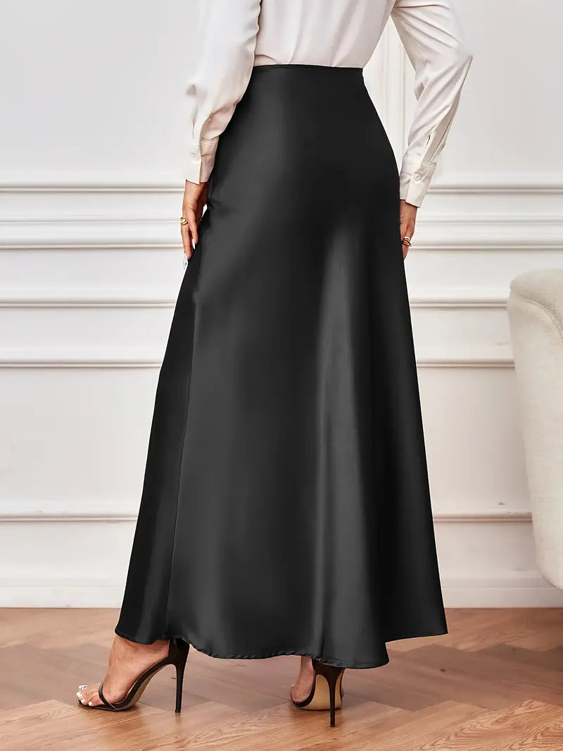 Maxi rok - A-lijn - Hoog getailleerd - Satijnen rok - Lange rokken-Boutique Moda