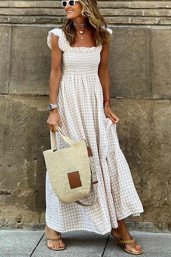 Maxi zomerjurk - Geruite lange Zomerjurk-Boutique Moda