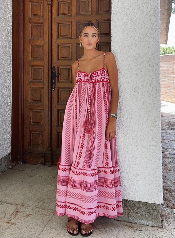 Maxi-zomerjurk | Roze | Losse pasvorm | Lange jurk | Zomerjurk-Boutique Moda