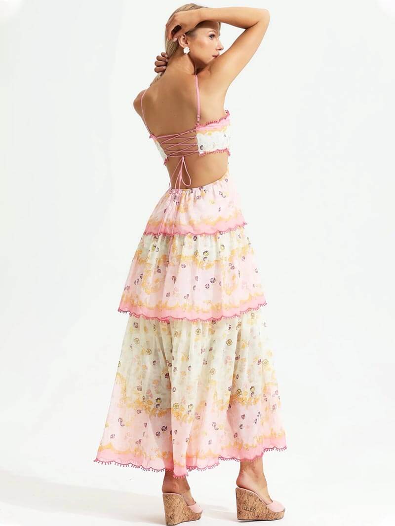 Maxijurk - Gelaagd - Roze - Rugloze jurk - Zomerjurk-Boutique Moda