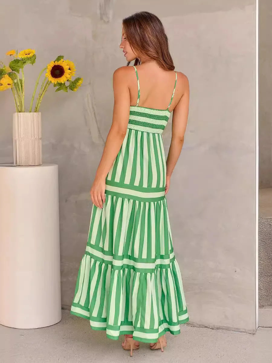 Maxijurk | Spaghettibandjes | Soepel vallend | Gestreepte jurk | Zomerjurk-Boutique Moda